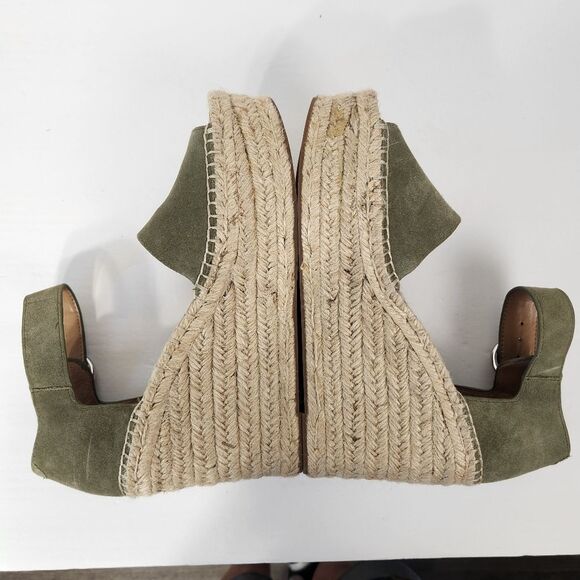 Marc Fisher Adalyn Espadrille Leather Wedge Platform Olive Green Suede Size 8.5 - Picture 7 of 14
